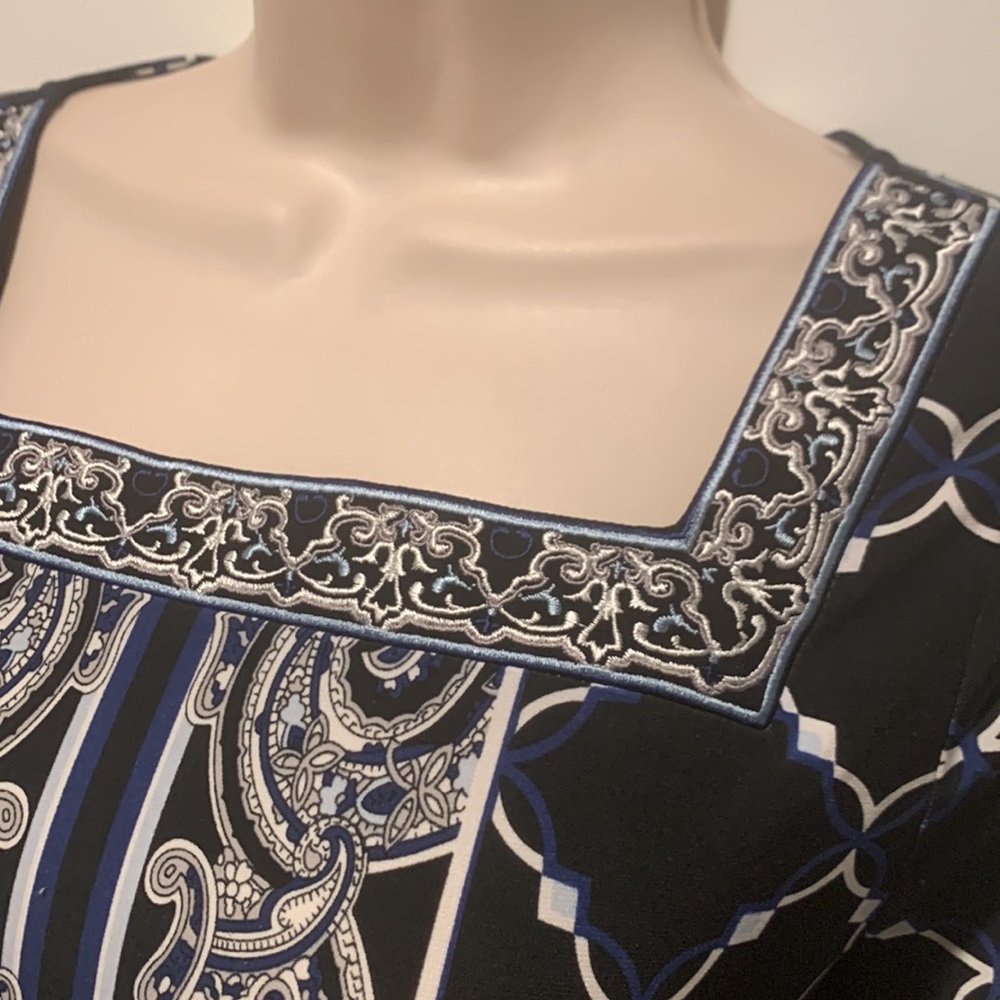 WHBM black blue geo print tunic/dress Sz XS - Picture 2 of 8